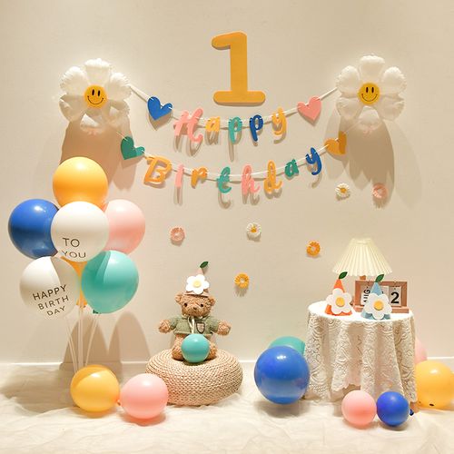 生日装扮女孩宝宝1周岁生日布置ins女宝男孩儿童生日派对气球背景墙