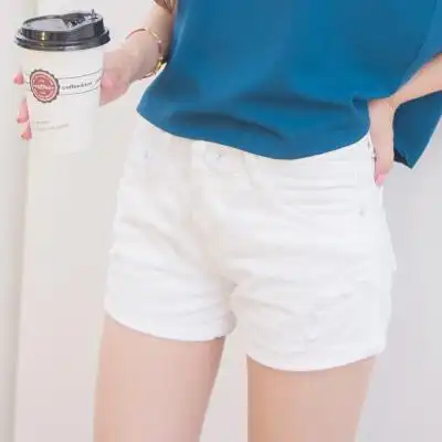 莎野酱 夏款森林系白色牛仔裤 白色牛仔短裤 流苏破洞热裤女