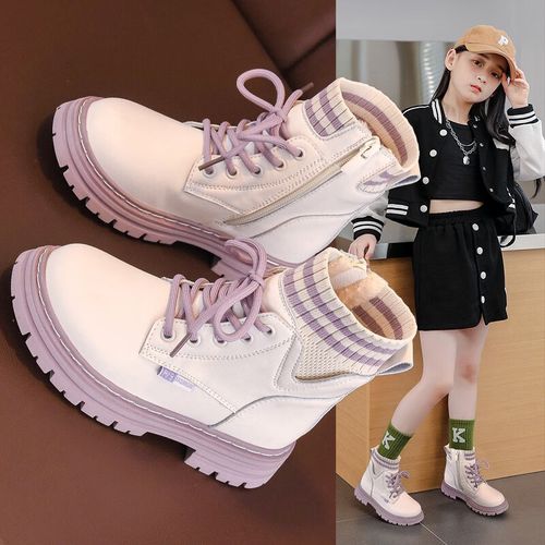 法比兔儿童马丁靴女童马丁靴加棉秋冬季新款加绒儿童短靴冬款女孩棉靴