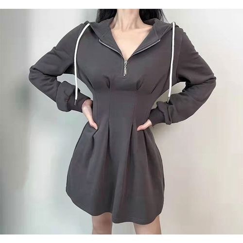 girlsat18【灰色头像】收腰卫衣裙女秋冬新款美式连帽连衣裙女