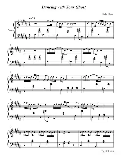 抖音热歌《dancing with your ghost》钢琴谱