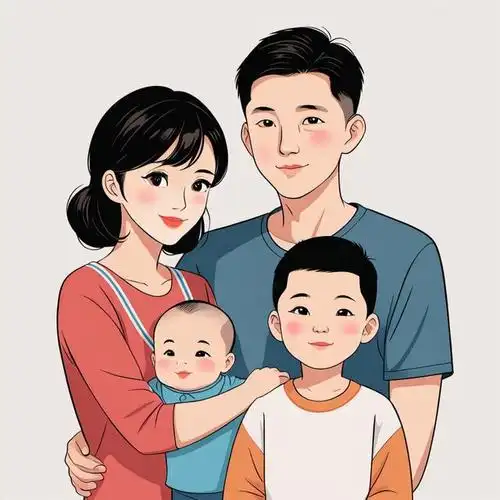 亲子头像|一家四口哥哥和弟弟创意插画风格头像