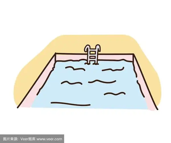 复古复古手绘泳池插图与轮廓.矢量艺术