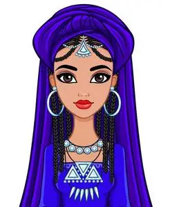 动画的头巾的阿拉伯公主的画像.在白色背景上孤立,矢量图照片