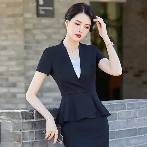 七谷娘职业装短袖两件套女显瘦洋气设计感夏季新款名媛休闲外套裙