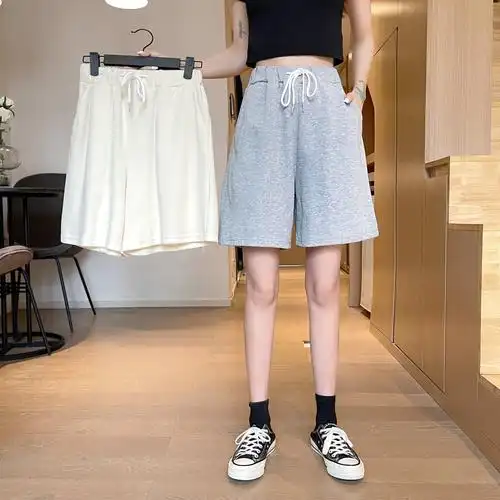 夏季港风ins宽松显瘦短裤休闲运动五分裤女薄款中裤,女装休闲裤,蛋黄