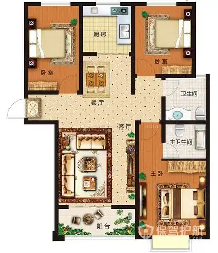 三室两厅如何装修3室2厅2卫最佳户型图