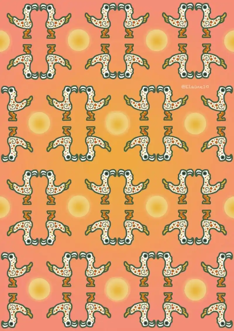 原创插画三星堆月光神鸟图腾四色入