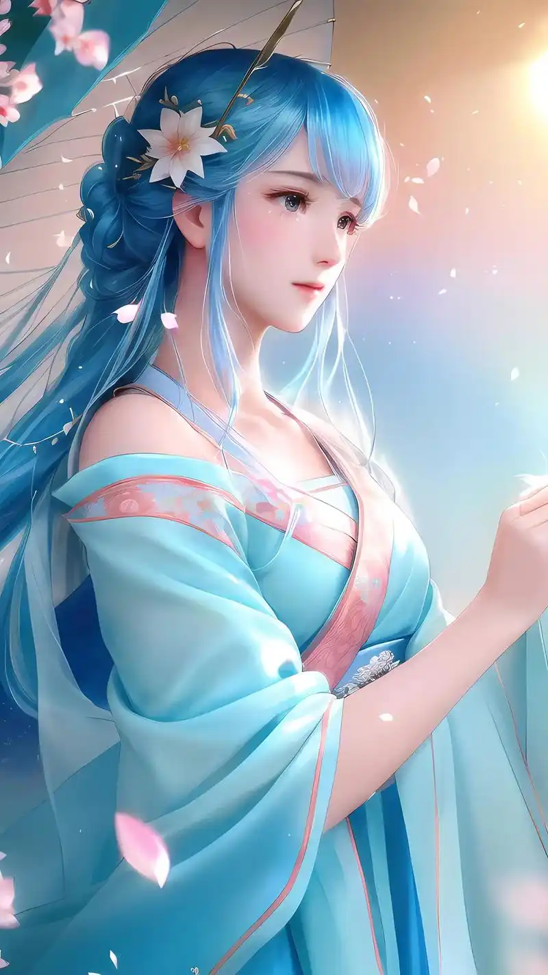 动漫壁纸 粉蓝汉服少女头像