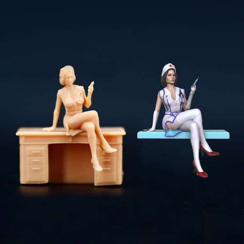 【海叔】l176女护士打针医生白模1/64人偶模型摆件手办微缩小人