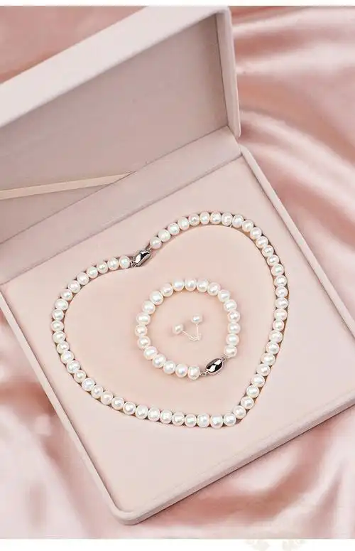 香港mazahonguan珍珠三件套母亲节淡水珍珠项链女耳钉手链锁骨链套盒