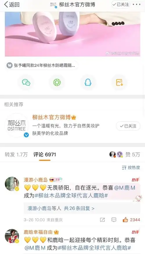 柳丝木品牌全球代言人鹿晗