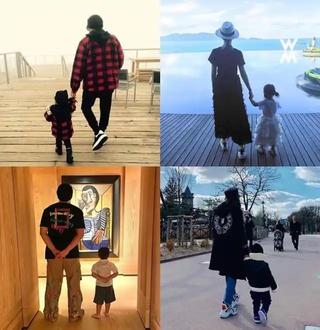 原创周杰伦小小周赏毕加索名画,父子俩将手放背后动作同步,敬意满满