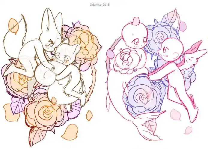 【板绘临摹】"花粉小精灵—"q版崽儿「双人线稿」