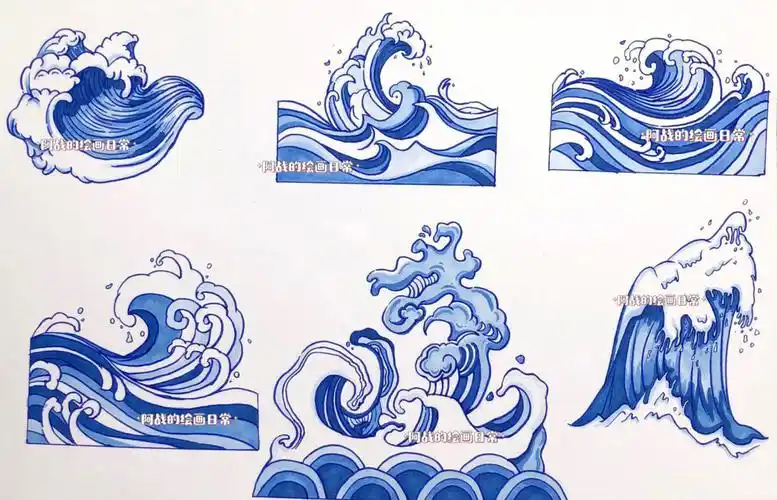 广美视觉传达设计考研简单的海浪素材绘画步骤,绘画打卡素材积累