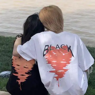 唯美充满意境的海边背影情头 背影双人夕阳一对情侣头像最新_情侣头像