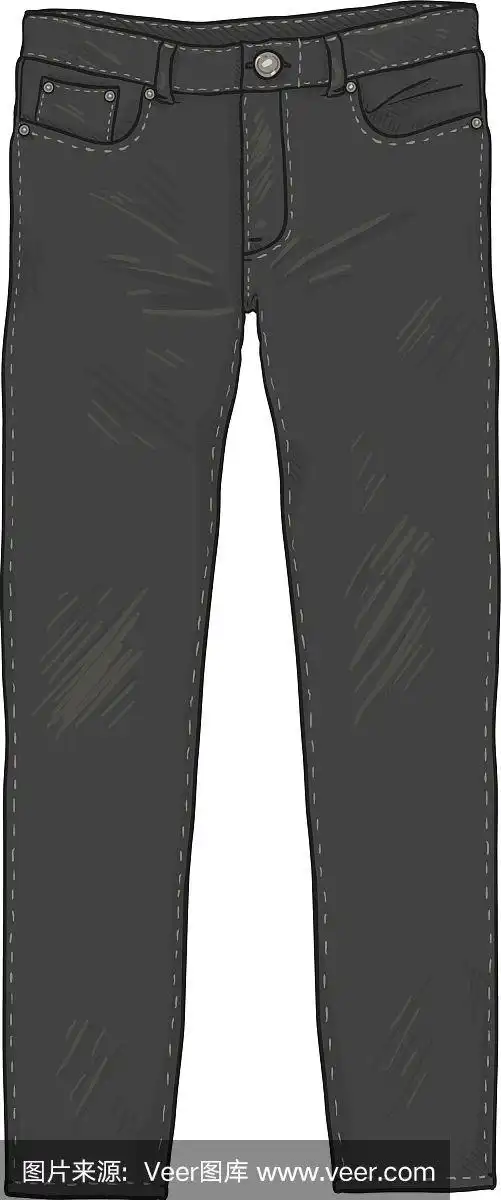 卡通-黑色牛仔牛仔裤裤子正面视图