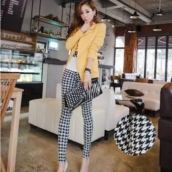 格子打底裤 春夏季新款黑白格格紧身裤 职业时尚百搭休闲裤子7228