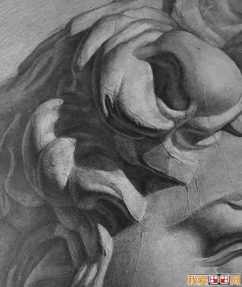 素描大卫石膏头像写实写生作品局部