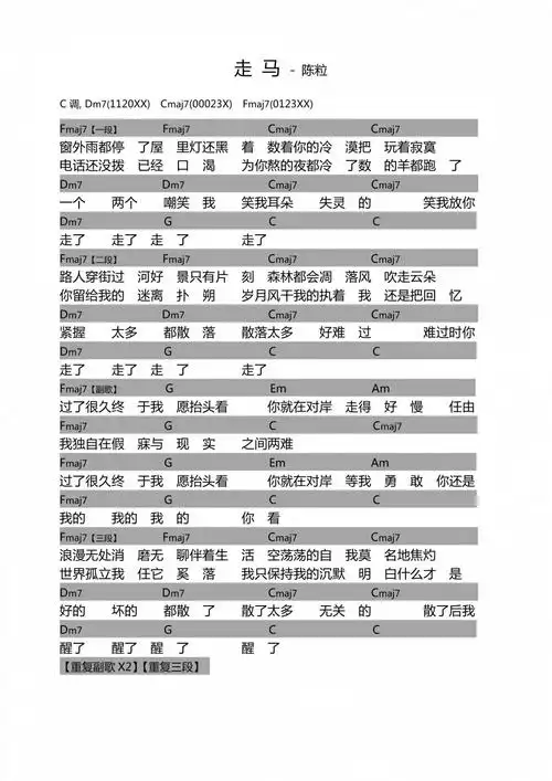 走马吉他谱陈粒_吉他谱_歌词曲谱