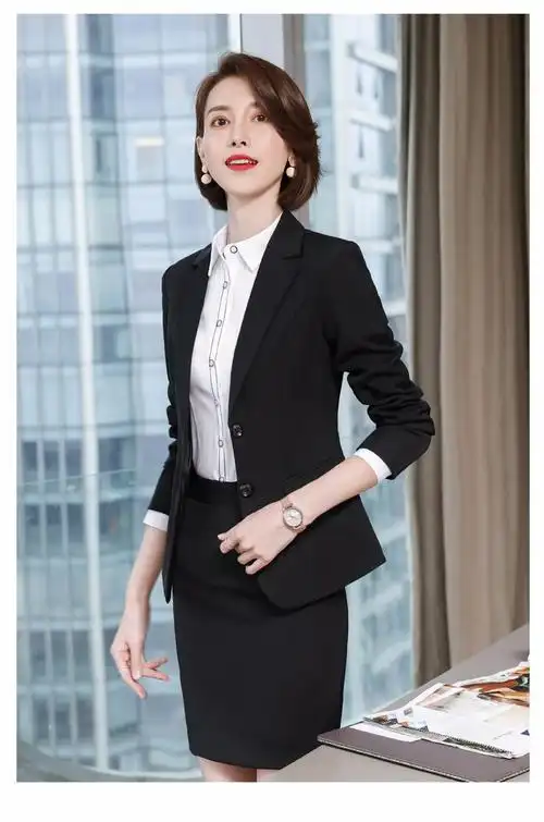 佳昭 职业装女装套装长袖小西装女士正装工作西服面试 黑色单件西装 s