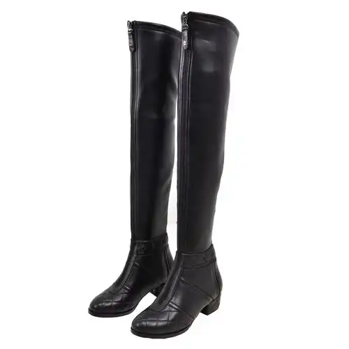 包邮2020欧洲站春秋新款小香显瘦过膝长靴牛皮粗跟高筒女弹力靴子