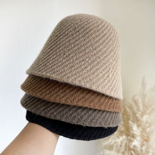 帽子女秋冬休闲羊毛针织圆顶直筒帽保暖渔夫帽日系文艺盆帽水桶帽