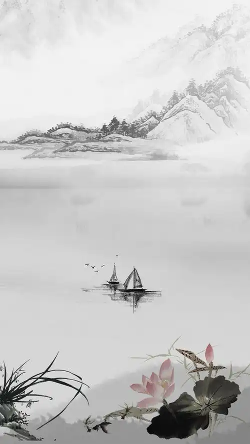 古风禅荷花主题背景设计