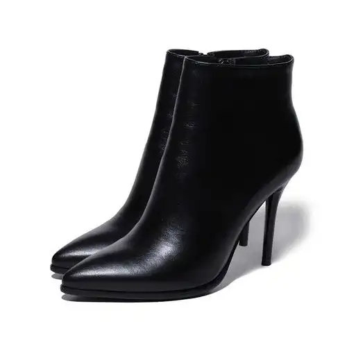 j-匠人手工鞋 大牌名媛气质短靴高跟尖头细跟靴(黑色)