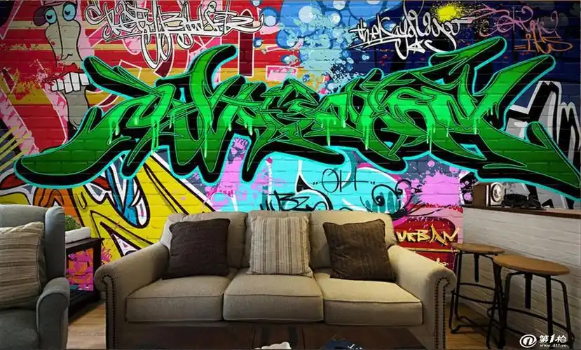欧美潮流街头涂鸦壁画工业风主题酒吧ktv背景无缝壁纸