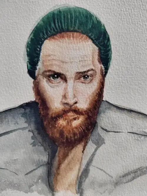 自学水彩画之第二个绿帽子大叔带过程