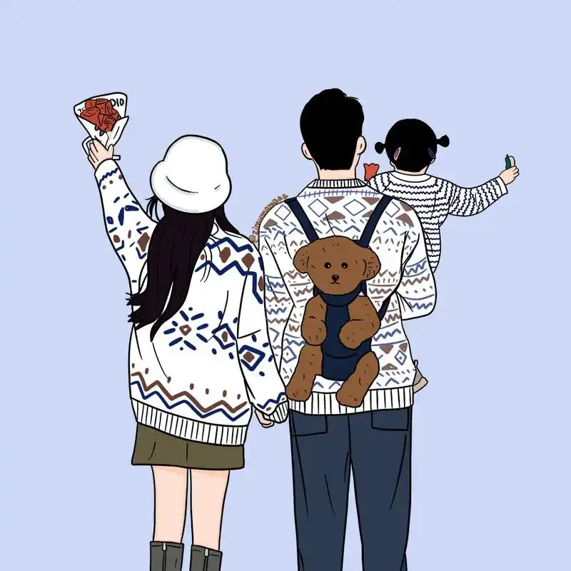 插画头像|全家福背影头像|三口之家 所有头像都是自己画的,喜欢93