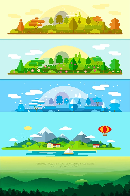 春天绿水青山手绘插画设计