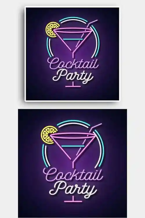 酒吧霓虹灯酒杯徽标元素