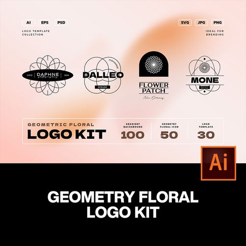 现代简约时尚抽象花卉几何图形小众原创品牌logo标识徽标设计模版