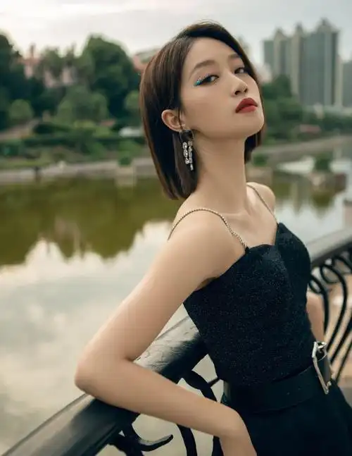 蓝盈莹穿黑色系礼服,搭配蓝色调蝴蝶妆,美的不一样