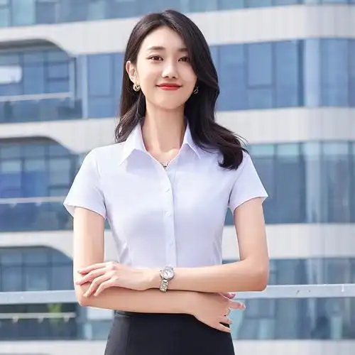 白衬衫女短袖夏季白正装职业办公室地产4s销售工作服女士衫衬衣夏