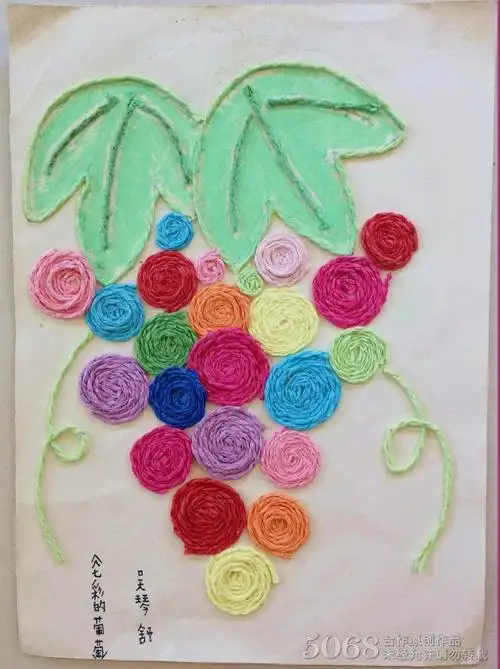 简单有趣的毛线粘贴画作品