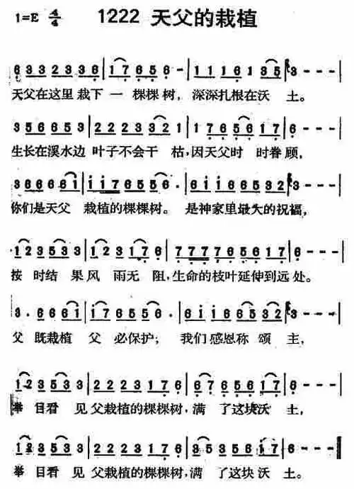 第1222首 - 天父的栽植_简谱_乐谱吧