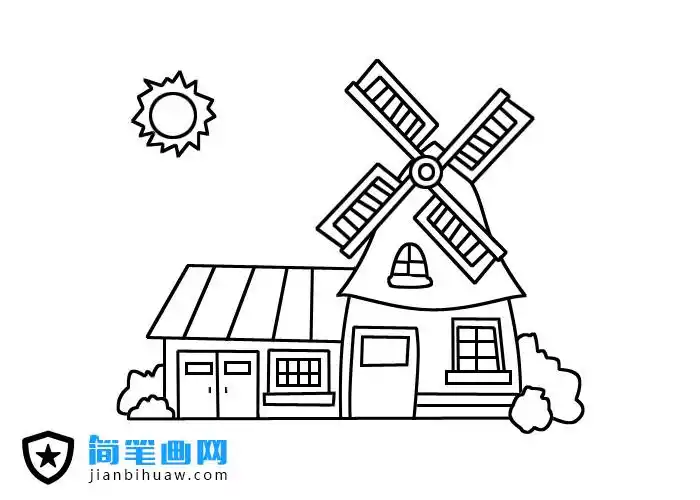 风车房子简笔画图片