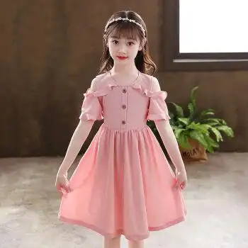 连衣裙女童连衣裙夏季童装公主裙2022新款棉麻小女孩露肩儿童裙子夏