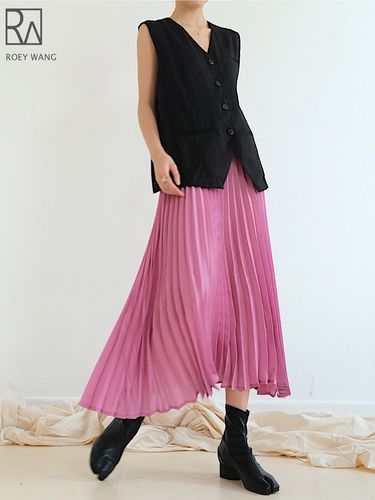 roey wang 高级天丝粉色重工压褶不规则风琴褶皱压褶百褶裙半身裙