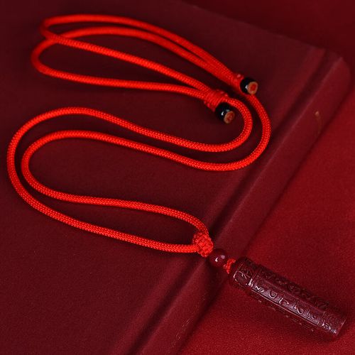 织舞朱砂椭圆形楞严咒吊坠挂件愣严经项链男女款严楞经饰品 红绳款