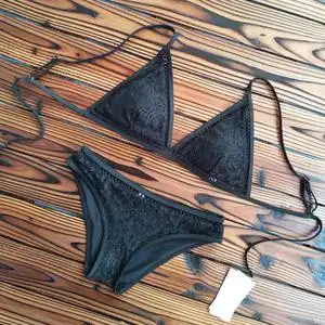 速卖通性感三角比基尼欧美款式性感蕾丝分体温泉游泳衣女