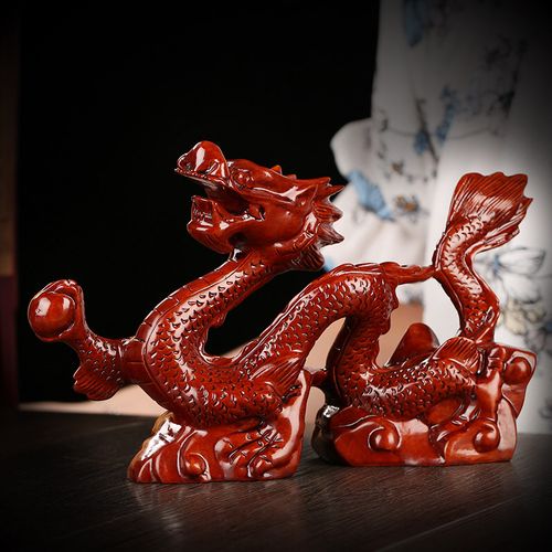东阳木雕龙摆件 红木雕刻工艺品 实木质十二生肖龙头客厅玄关摆设