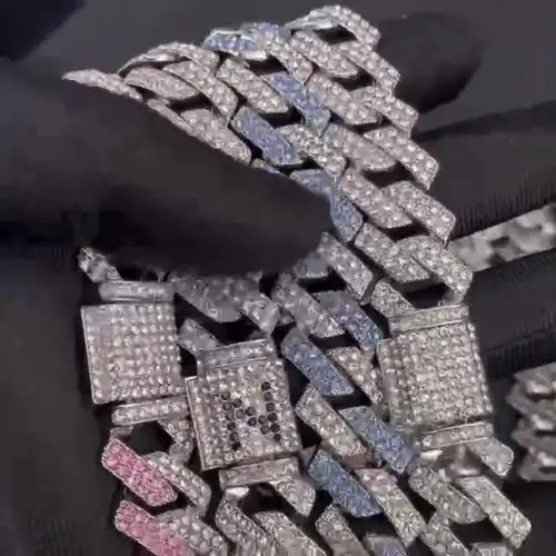 欧美新品重工满钻古巴链项链高级感嘻哈项链男配饰批发古巴链带钻