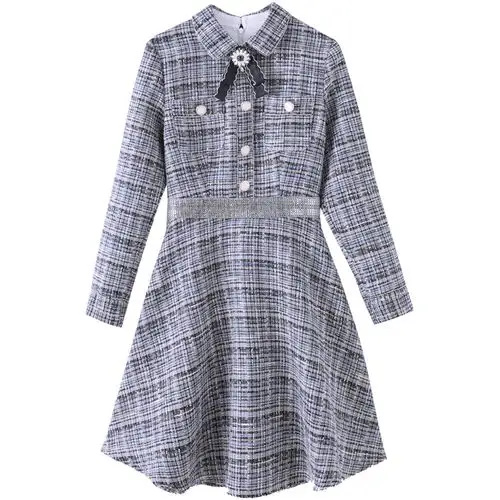 气质高冷女神范衣服裙子夏装2020新款女装潮打底小香风毛呢连衣裙