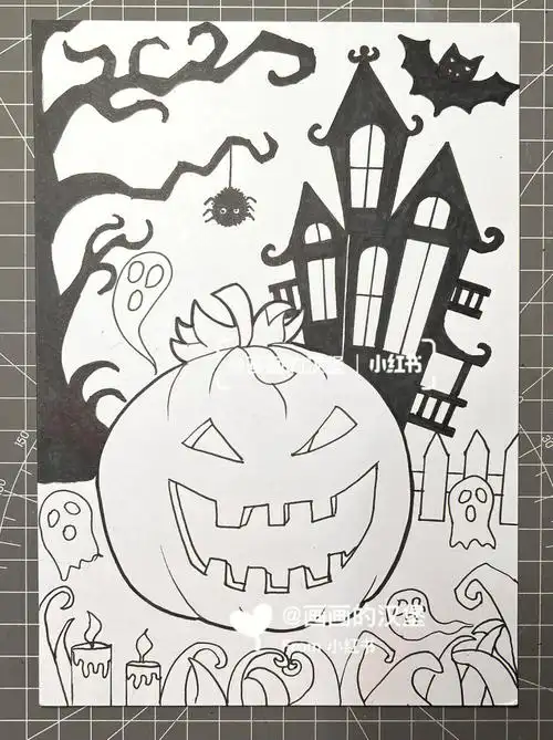 马克笔儿童画万圣节主题画