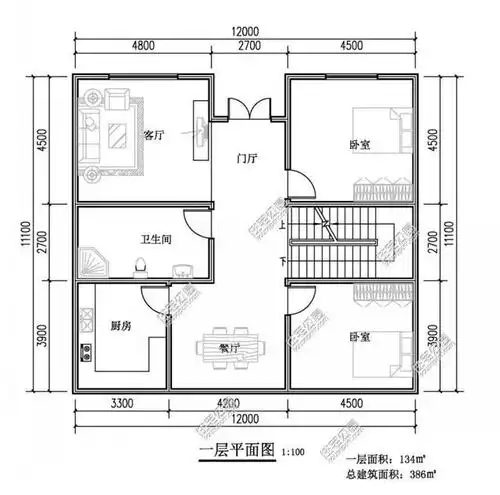方正户型自建房12x11米,受老百姓欢迎的经典户型