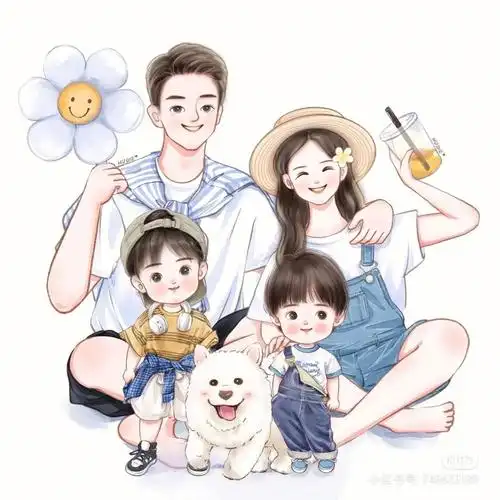 一家四口亲子手绘头像